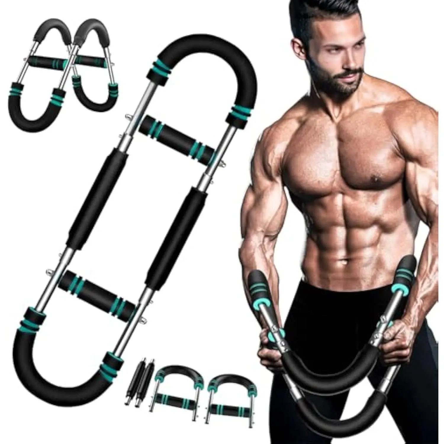 Arm Trainer Strengthen Chest And Arm Muscles Workout Mens Fitness Trainer Detachable Adjustable Resistance Portable Power Twister Bar Home Gym Exercise Equipment For Chest Shoulder Arm Training Bodybuilding