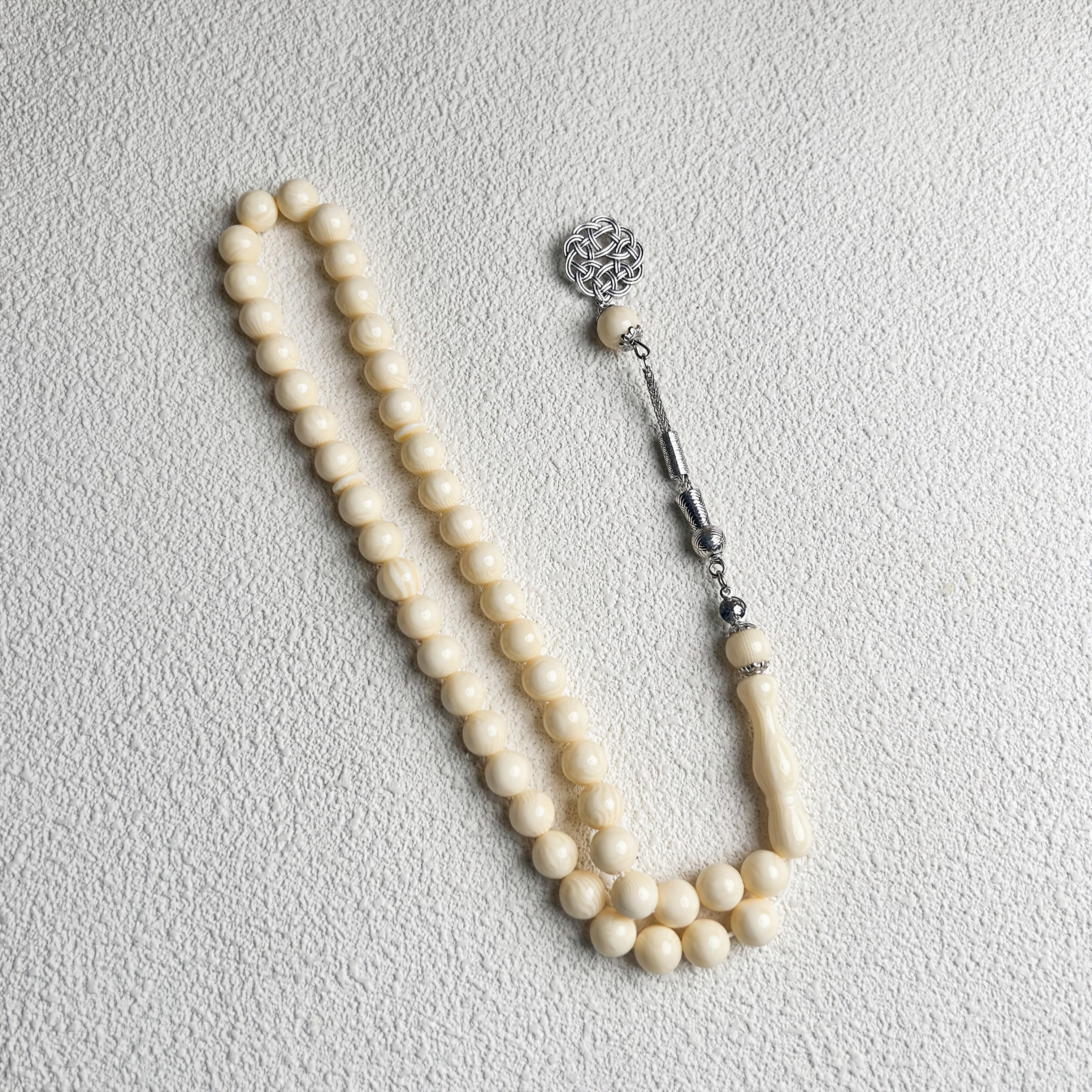 10mm Patterned Rice White 45 Beads Classic Rosary Elegant Round Beads Bracelet for Women Muslim Tasbih Casual Handheld Bracelet