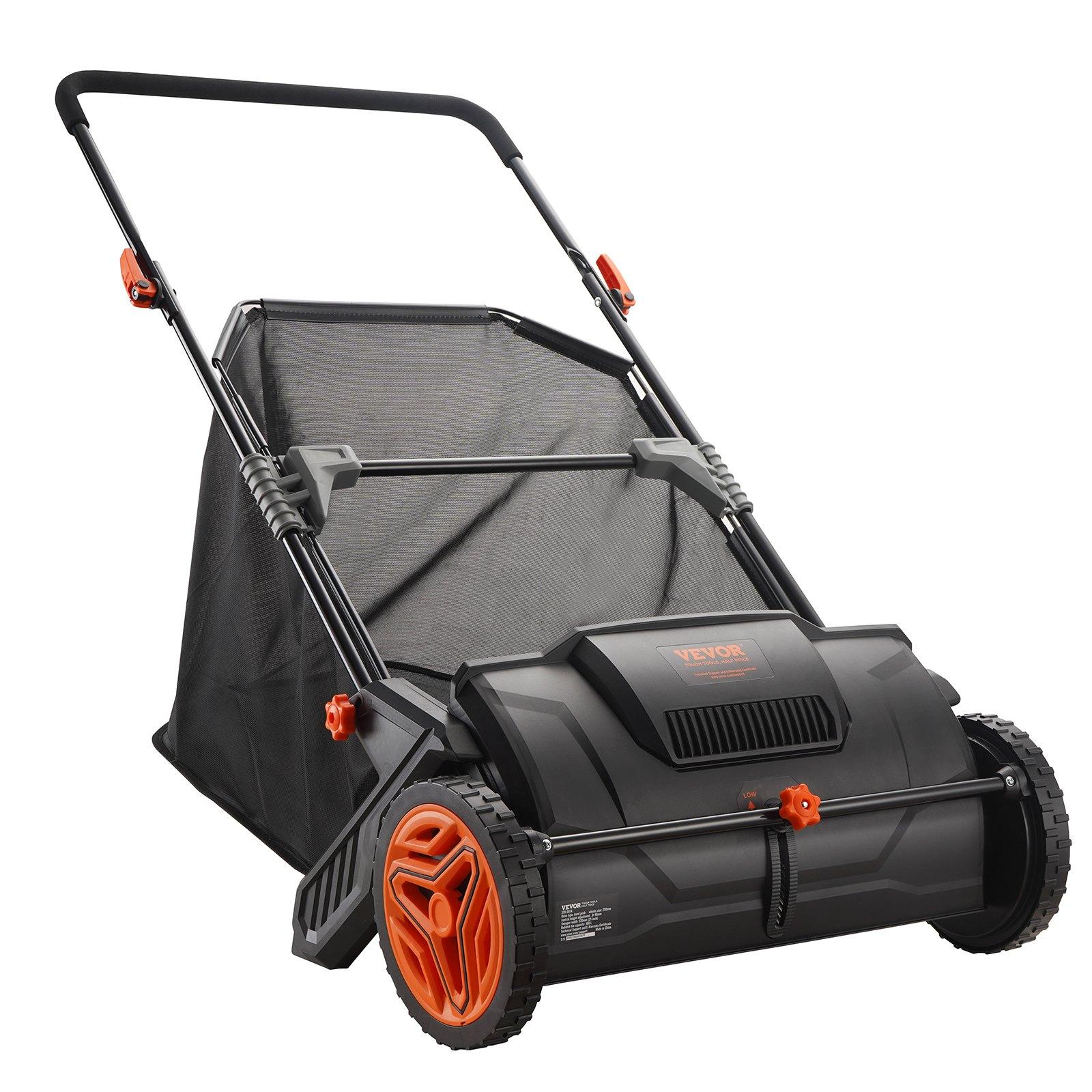 VEVOR Push Lawn Sweeper, 21inch Leaf & Grass Collector, Strong Plastic Wheels & Heavy Duty Thickened Steel Durable to Use with Large Capacity 3.5 cu.ft.Mesh Collection Hopper Bag, 2 Spinning Brushes