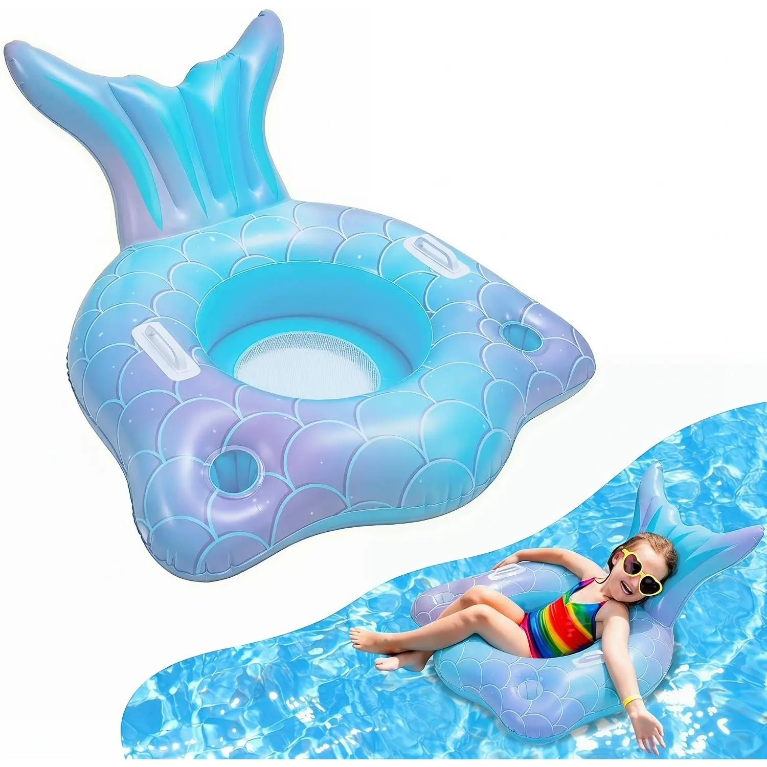Inflatable Pool Float Chair with 2 Cup Holders & Armrests - Pink Swimming Pool Party Lounge Raft Decorations for Kids Adults, Summer Beach Pool Lounger Floaties