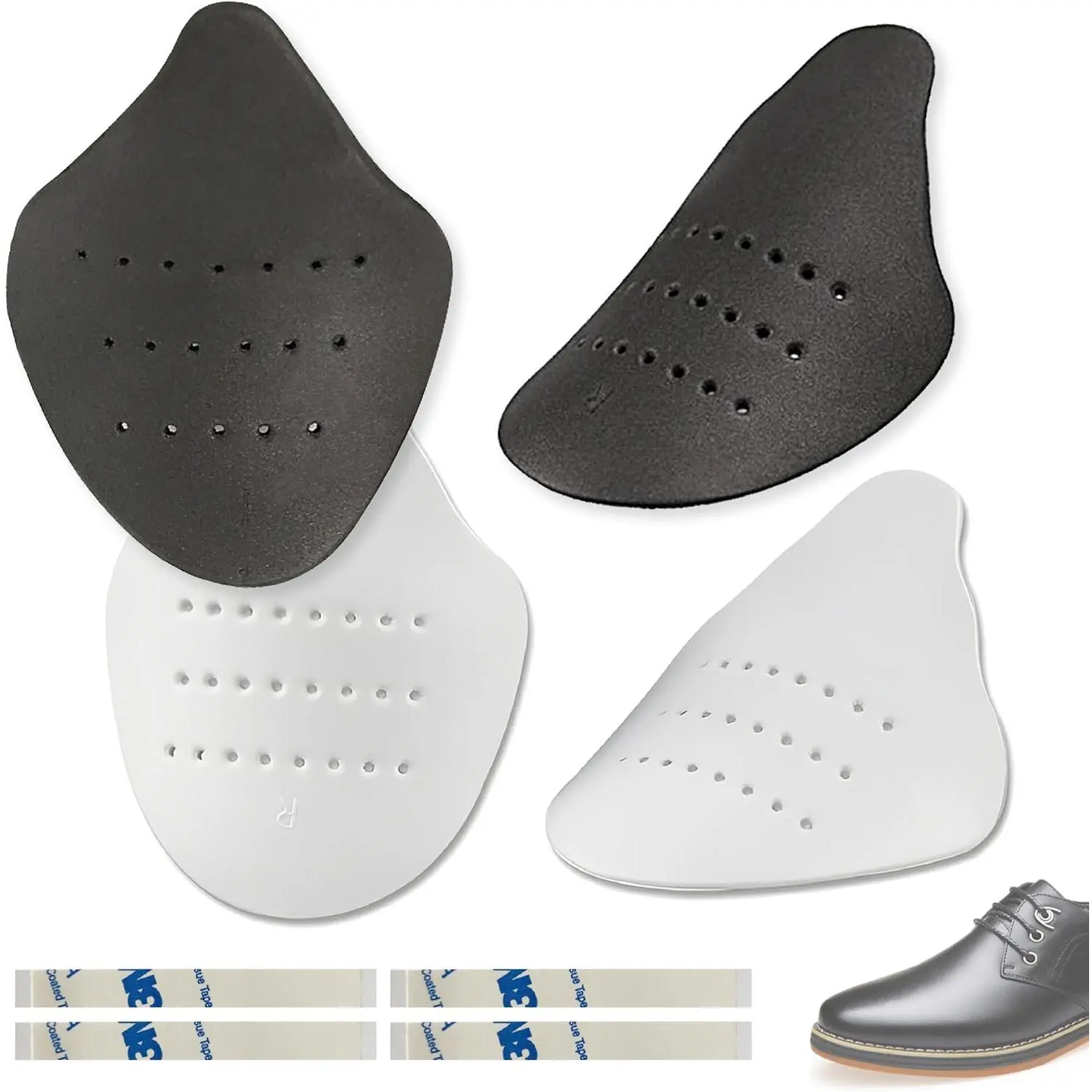 Shoe Crease Protectors for Sneakers, 2 Pairs Crease Guards for Air Force 1 | Shoe Shields to Prevent Creases, No Crease Inserts for Men Women (Black/White)