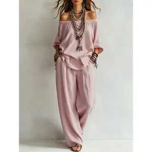 Women's Two-Piece Set, One-Shoulder Top and Long Pants, Cool and Fashionable, Summer Street Style, Comfortable and Stylish