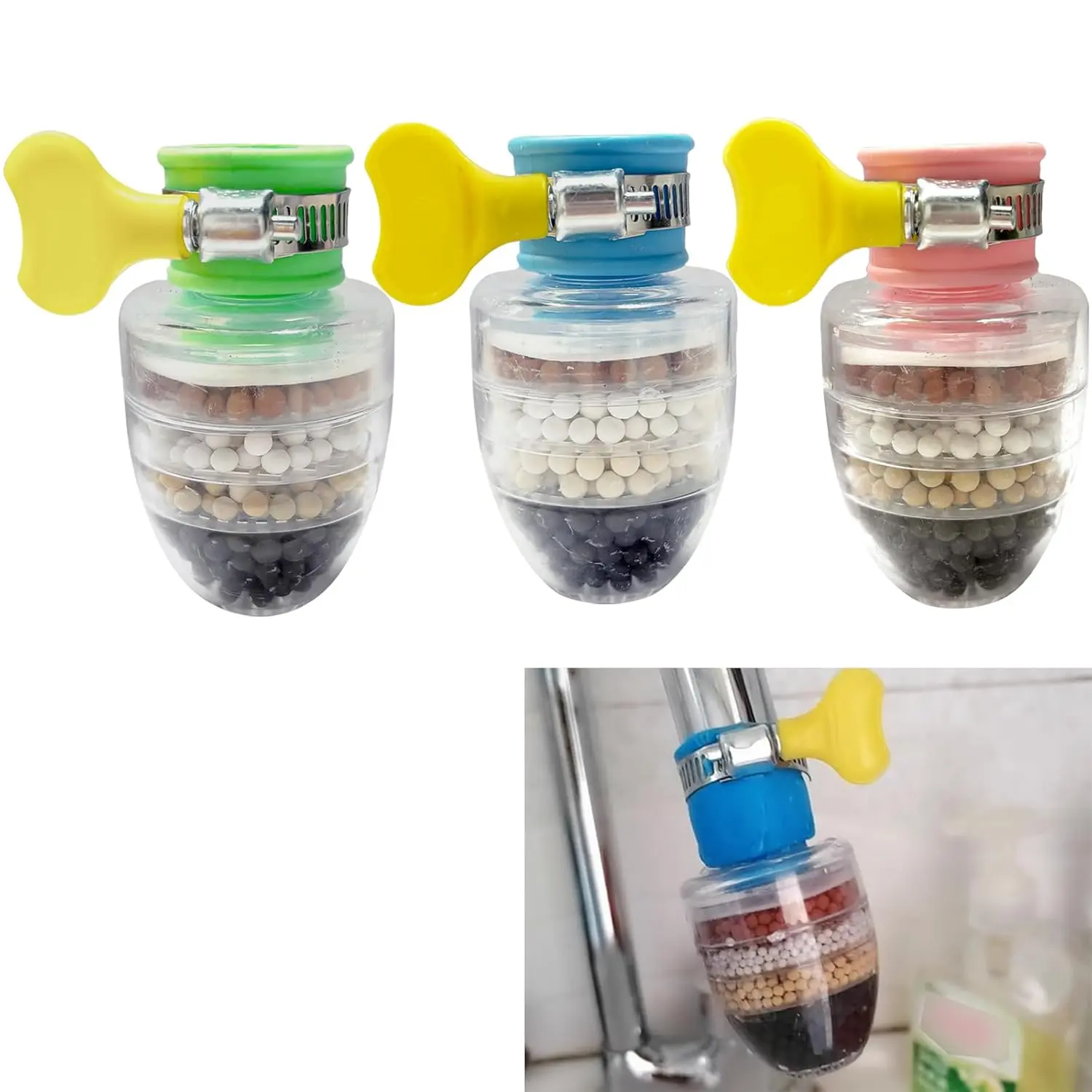 3 Pcs Faucet Water Filter,6 Layer Cartridge Activated Carbon Filters Water Filter Faucet Replacements  Sink Applicable 1/2inch - 3/4inch Faucet(Random)