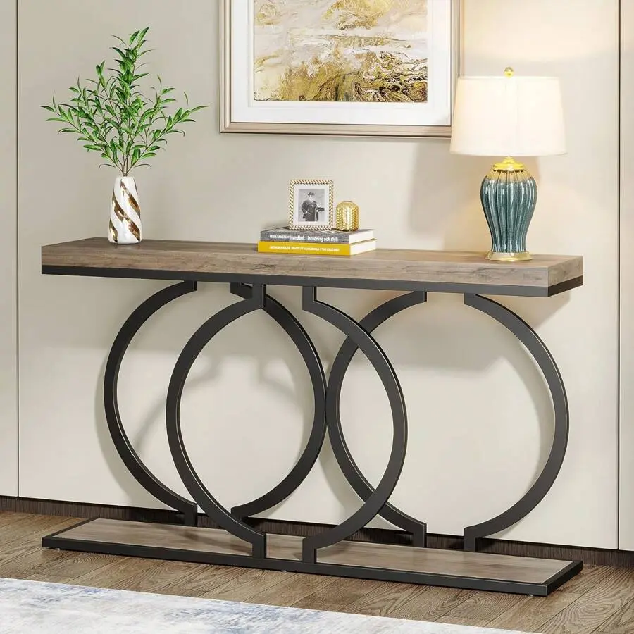 Console Table, 55 Inch Entryway Table Narrow Long Sofa Table, Modern Accent Table Living Room, Entrance Table Metal Frame