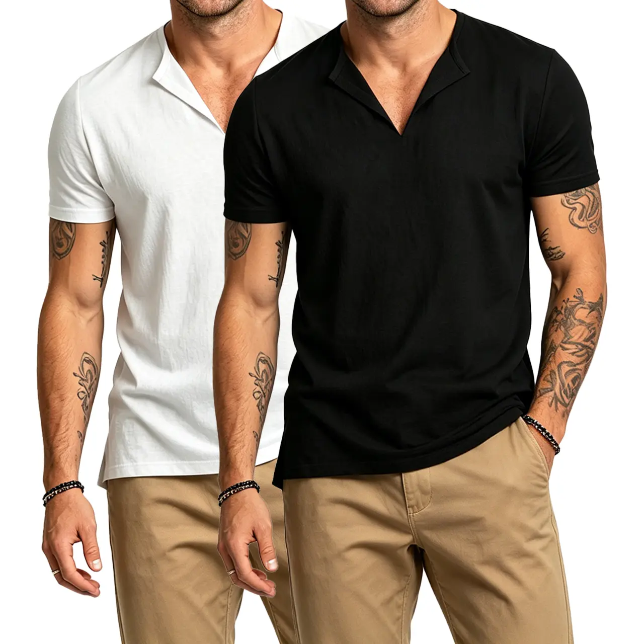 1/2 Pack Men's Solid V-Neck Short-Sleeve Tee in Multiple Colors, Offering a Clean Look for Streetwear-Inspired Everyday Wear and Effortless Casual Pairing.