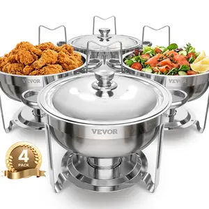 【DealsForYouDays】VEVOR Chafing Dish Buffet Set, 5 Qt 4 Pack, Stainless Steel Chafer with 4 Full Size Pans, Round Catering Warmer Server with Lid Water Pan Folding Stand Clip, for Weddings Parties Banquets, Silver