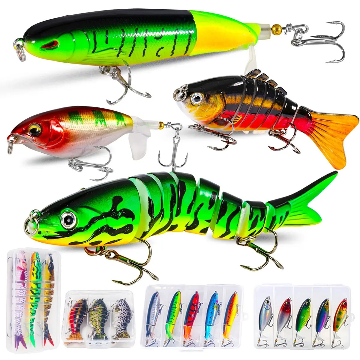Fishing Baits 3pcs 5Pcs Artificial Fishing Bait Lure with Box  10-18G Simulation Fishing Lure with Hook, Fishing Accessories for Outdoor Fishing Equipment, 9.3-13.6cm Whopper Ploppe Multi-stage Swimbaits Fishing Lure Bait
