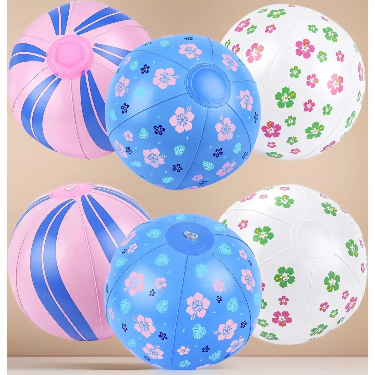 6 Pack 8 Inch Hawaiian Floral Inflatable Beach Balls, Tropical Inflatable Pool Balls Summer Pool Party Favors for Kids