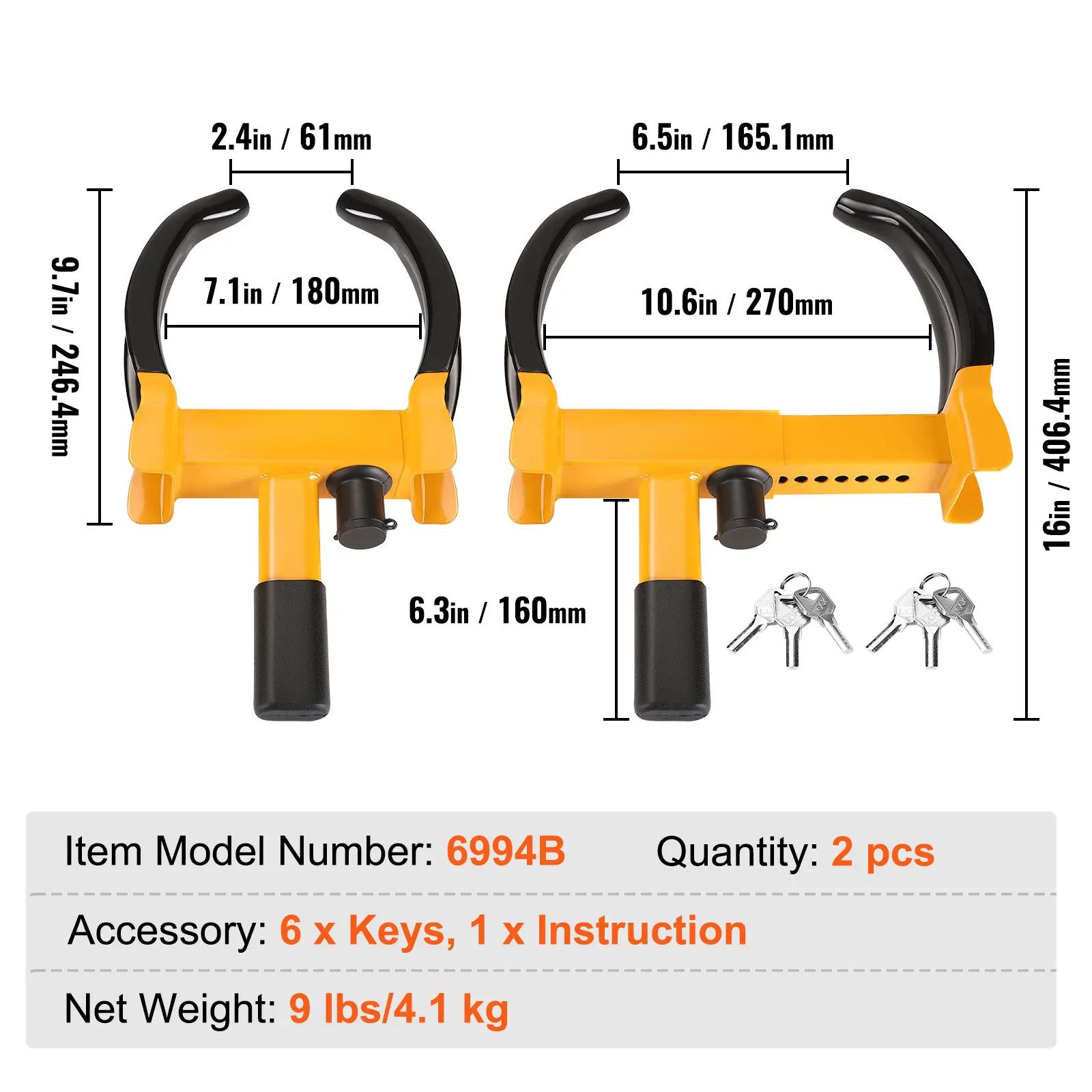 Wheel Lock,  2 Packs Universal Wheel Clamp Lock, Adjustable Anti Theft Trailer Lock Wheel Clamp, Heavy-duty Steel Tire Lock for ATV RV SUV Car Golf Cart Boats Motorcycles, with 6 Keys