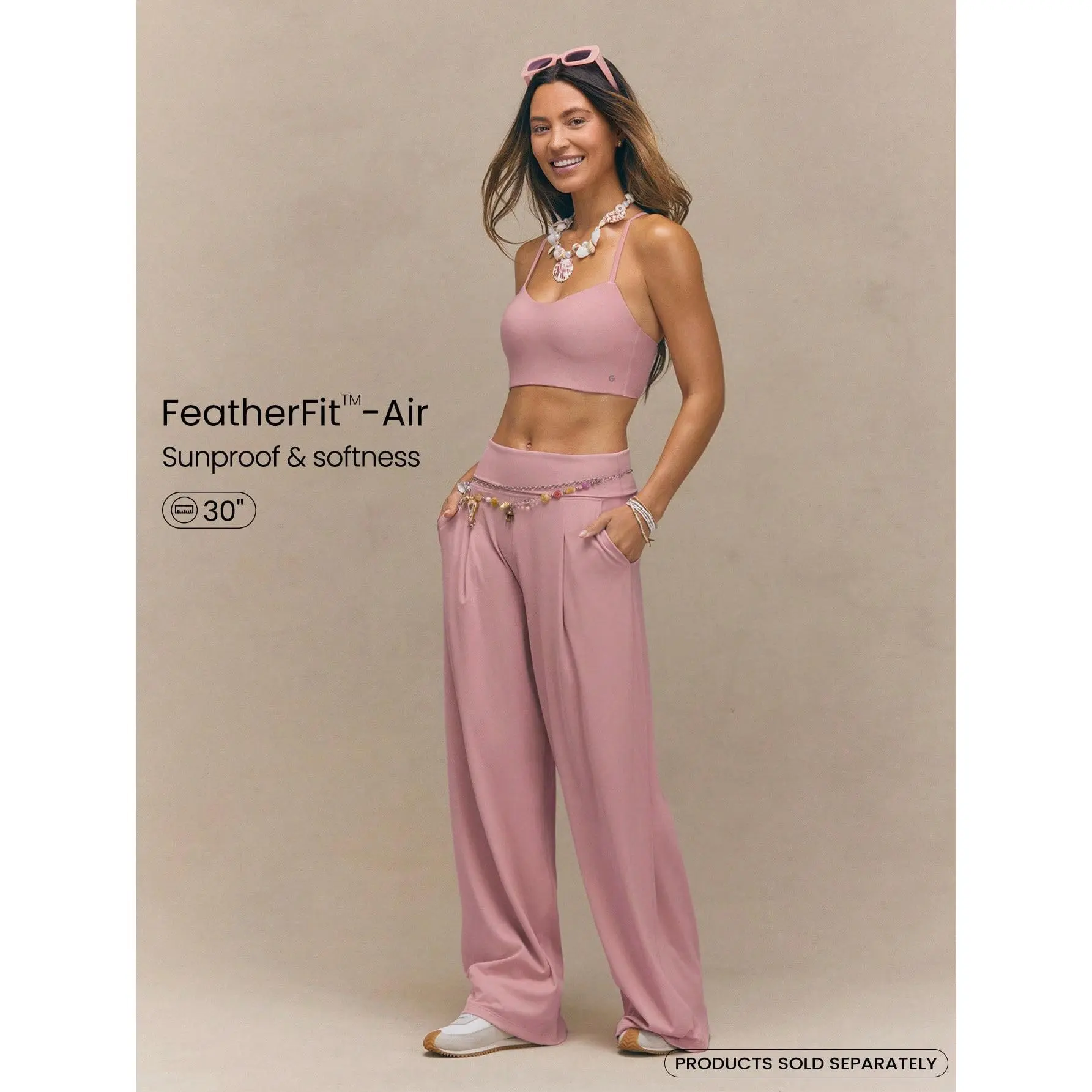GLOWMODE 30" FeatherFit-Air Flow & Glow Quick-Dry Stretchy UV Protection Low Rise Foldover Wide Leg Pants With Side Pockets Summer Daily Casual Wear