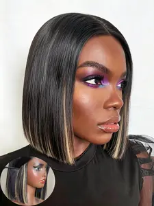 Mixed Color 4*4 Human Hair Lace Bob Wig, Women‘s Multiple Colors Middle Part Wig Beginner Firendly Short Bob Wear and Go Wig for Daily Wear 10 Inch