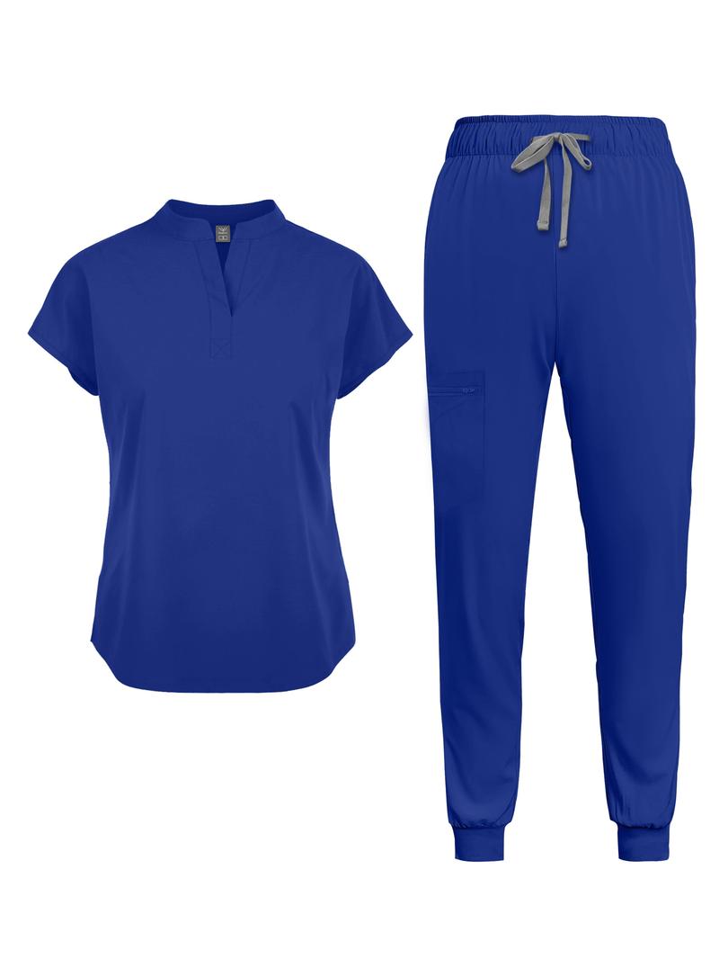 Scrubs Set for Women Nurse Uniform Jogger Suit Stretch Top & Pants with Multi Pocket for Nurse Esthetician Workwear Clothes Womenswear Fitted Minimalist Women's Workwear