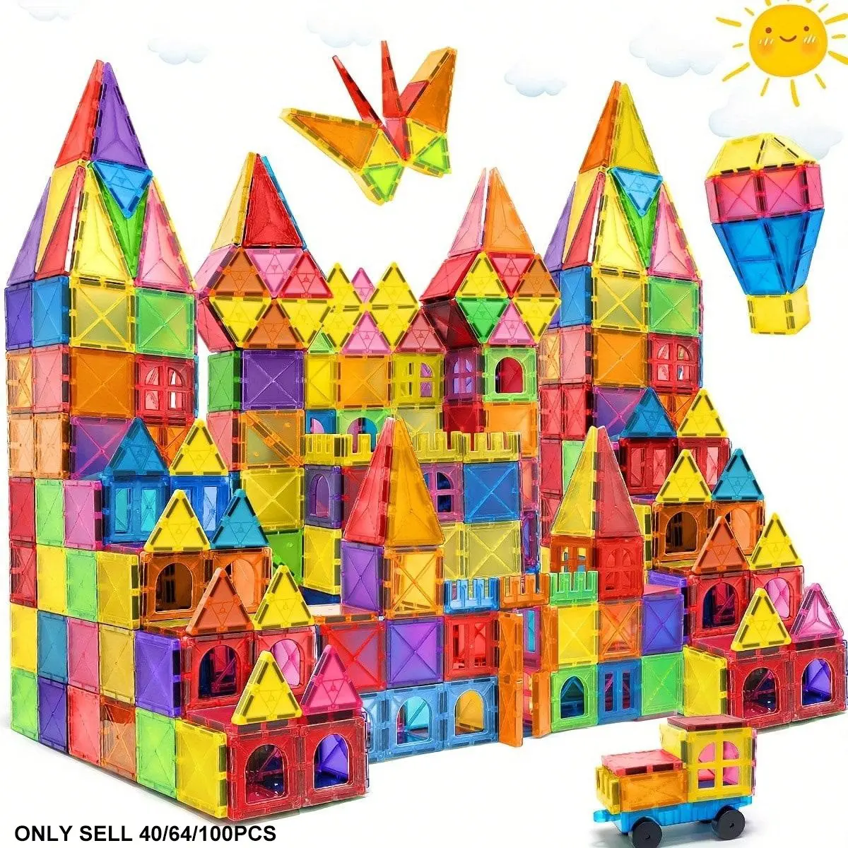 Magnetic Building Blocks Toy Set, Creative Building Blocks, Building Block Sets, 40/64/100pcs Small Size Magnetic Bricks, Stacking Construction & Puzzle Toys, Ideal Birthday Gift for Kids over 3 Years, Building Kit