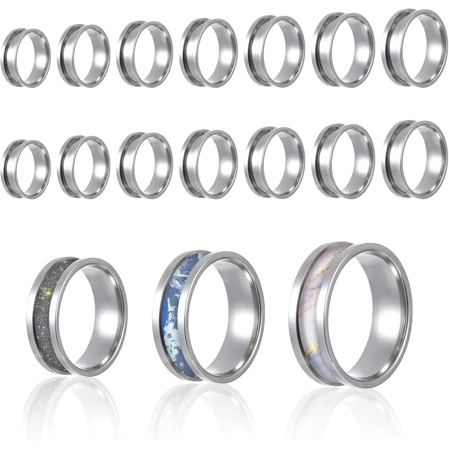 Ring Blanks, 14 count Stainless Steel Finger Rings Grooved Core Inlay Blank Rings  Size 6/7/8/9/10/11/12 Empty Ring Blanks for  Making Kit Supplies
