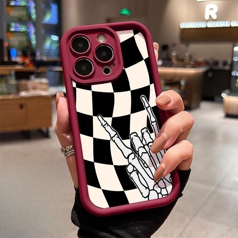 Checkered Skeleton Pattern Case for iPhone 17 Pro Max 16 Plus 15 14 13 12 11 Air E Soft TPU Bumper Drop Protection Rugged Durable Back,Suitable gifts for boys