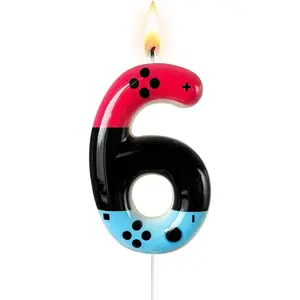 Gaming Controller Themed Number 6 Birthday Candle - Blue & Red Game Style Cake Topper for Birthday Decorations Supplies, Gamer Party Favors (Game Theme, 6)