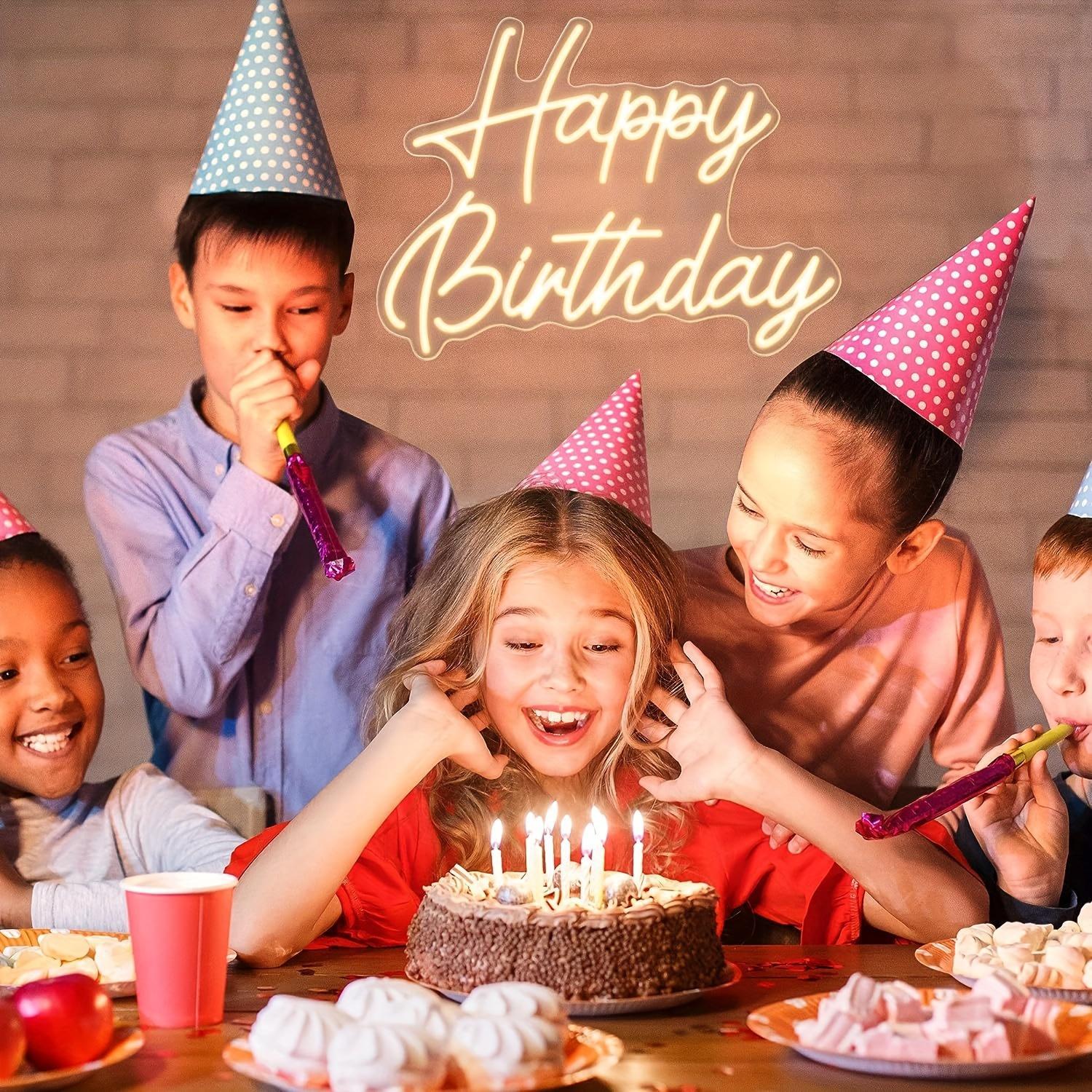 USB Powered LED Neon Light, Happy Birthday Design Background Sign, Decorative LED Mood Light for Wedding, Birthday Party, Festival, Bedroom