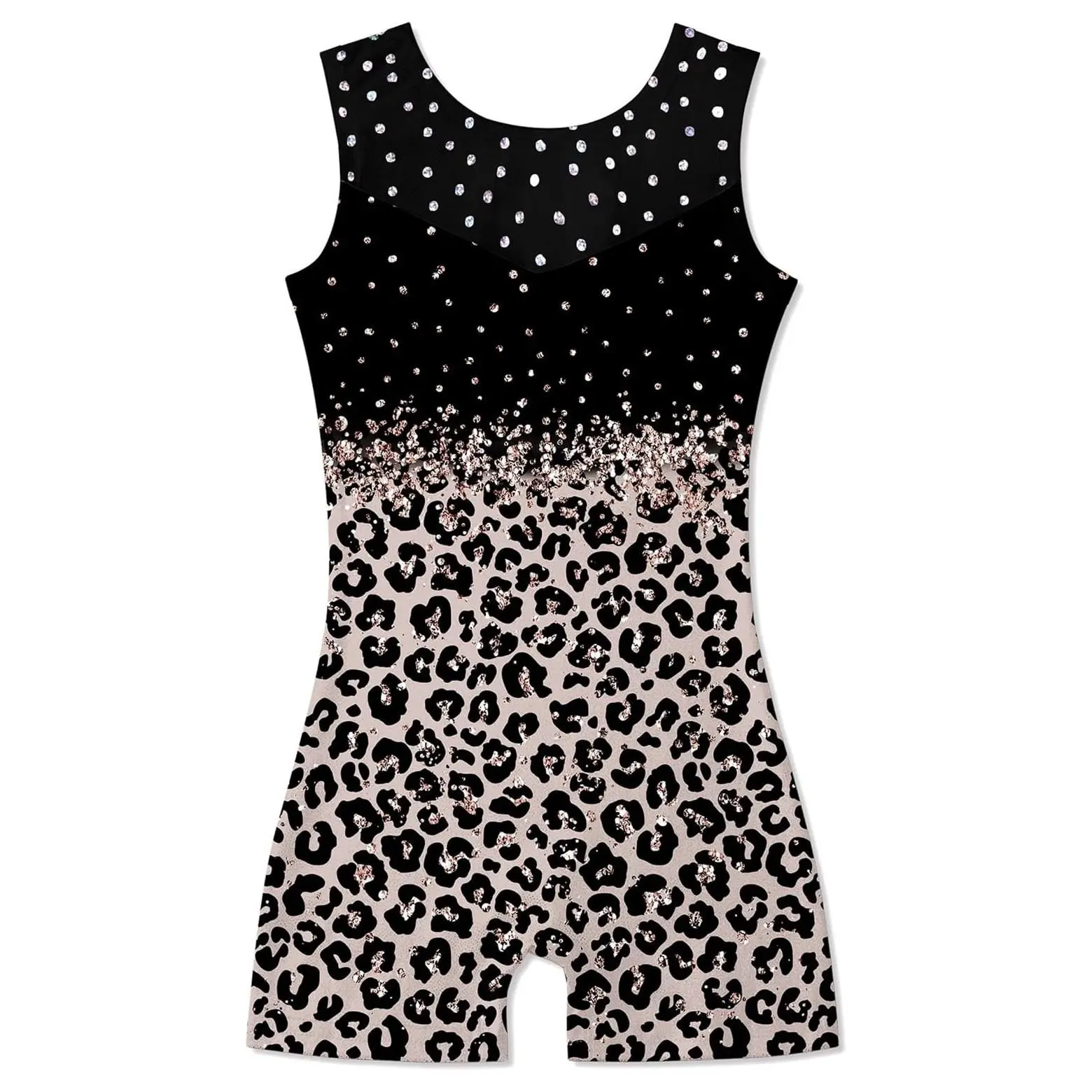 Girls Sequin Mesh Spliced Gymnastics Leotard with Shorts, Breathable Quick-Dry Stretch Ballet Biketard, Sparkly Shiny Tumbling Outfit for Toddler 2-10Y Dance Class Daily WearGift