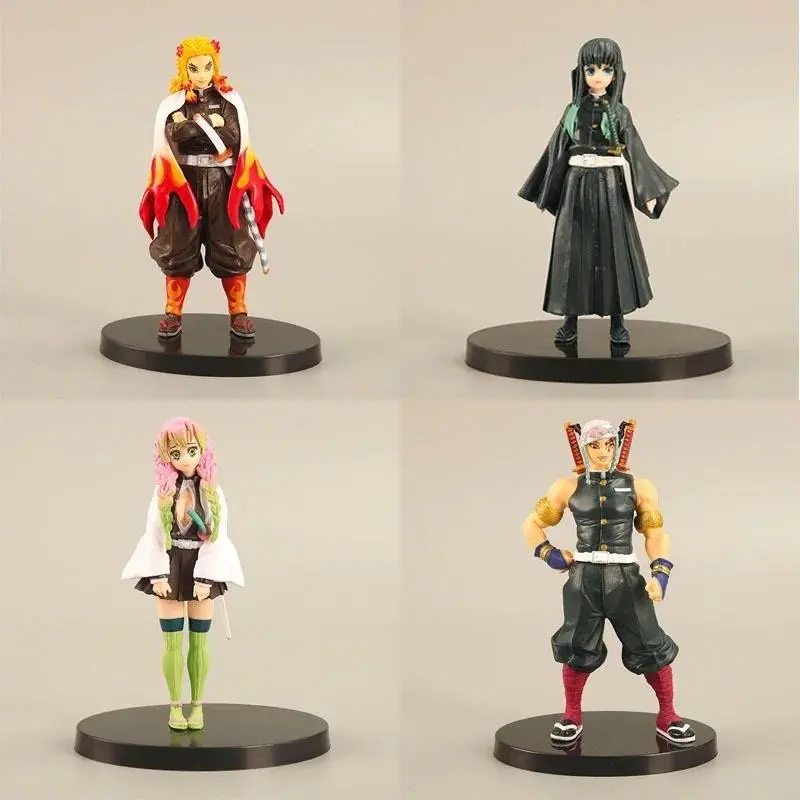 4PCS Demon Slayer Hashira Figures Set Anime Character Dolls Kyojuro Muichiro Mitsuri Uzui Decoration Ornament for Home Office