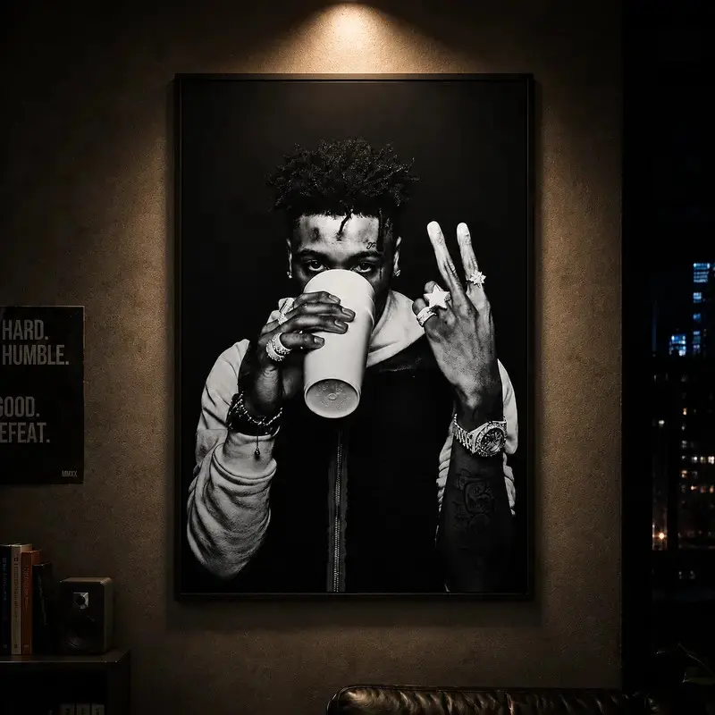 Unframed Rapper Portrait Canvas Art, and High Contrast Street Style Decor, Boys' Bedroom, Gaming Room, Bar Wall Hanging Poster