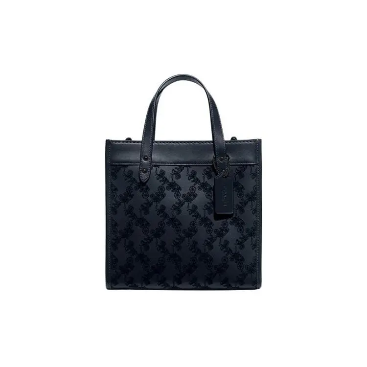 COACH Field 22 Coachella-Print Tote Bag for Women – Midnight Blue Leather Crossbody, Shoulder, or Handheld Bag