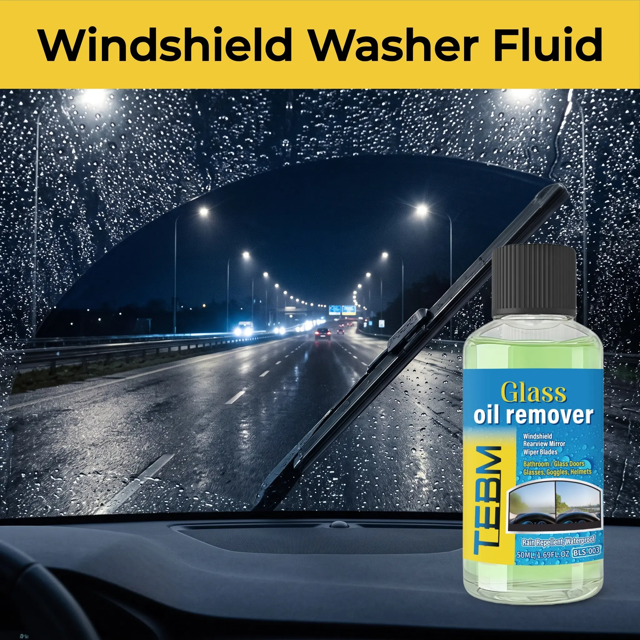 Car Glass Washer Fluid, Streak-Free Cleaning, Removes Oil Film, Bugs, Bird Droppings, Ideal for Windshield, Windshield Washer Fluids
