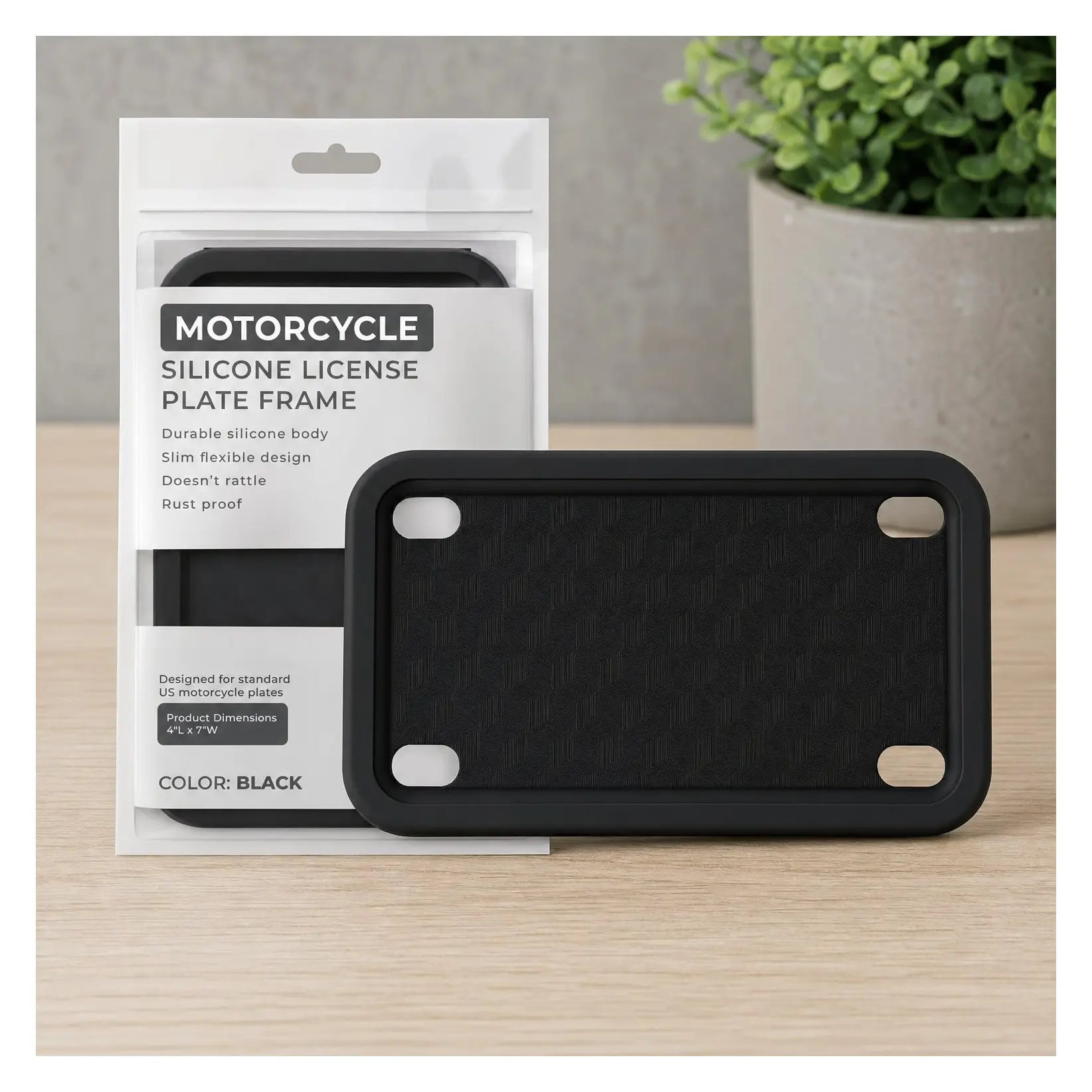 Premium Silicone Motorcycle License Plate Frame - Rust-Proof, Rattle-Proof, Weather-Proof, Street Legal Custom Bike Tag Frame, BlackGift