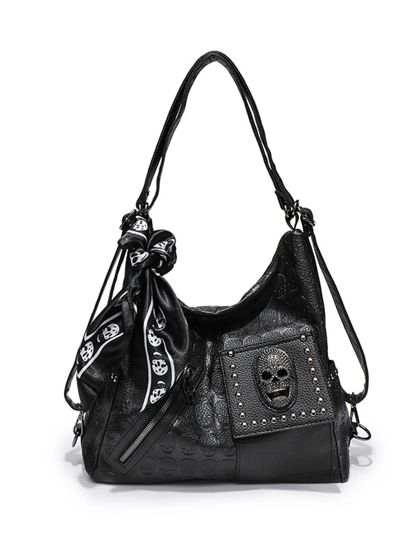 Women Skull Chain Handbag Large Capacity Gothic Shoulder Bag Studded Doctor Rivet Tote Satchel