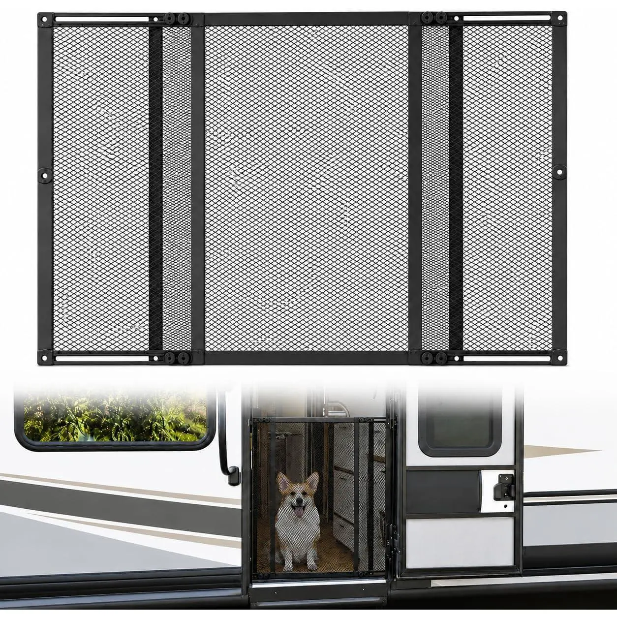 Premium RV Screen Door Protector, Lightweight Adjustable 22"- 35" RV Entry Screen Door Grille, Metal Screen Door Guard for RV, Camper, Yard, Garden