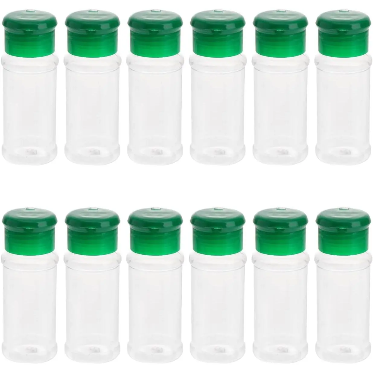 12 Pack Plastic Clear Seasoning Bottle Set 1.57X1.57X4.13 Inch Spice Jars with Rotatable Sealed Lids for Salt Pepper Sugar Coarse Spices Ideal for Kitchen and Outdoor BBQ