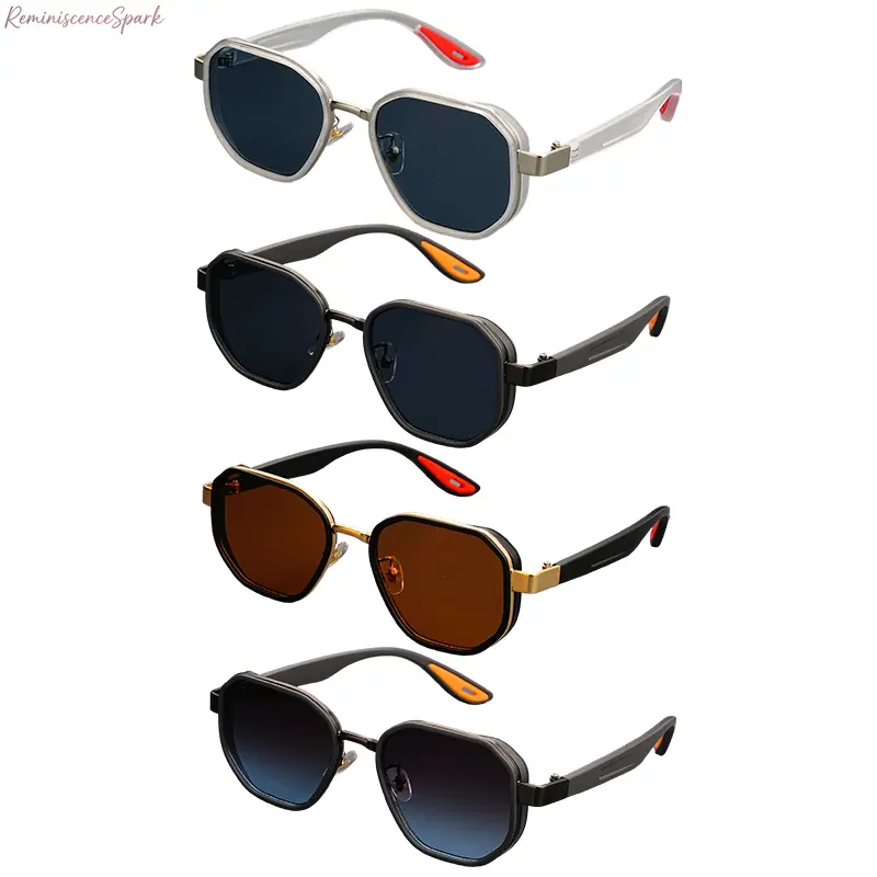 4-Pack Unisex Multi-Sided Geometric Sunglasses, Fine Metal Inlay, Flexible Ultra-Light TR90 Frames, UV400 Glare Block Lenses & Slip-Resistant Temple Arms. Retro Outdoor Eyewear for Driving, Lakeside Fishing, Road Trips & Daily Casual Outings