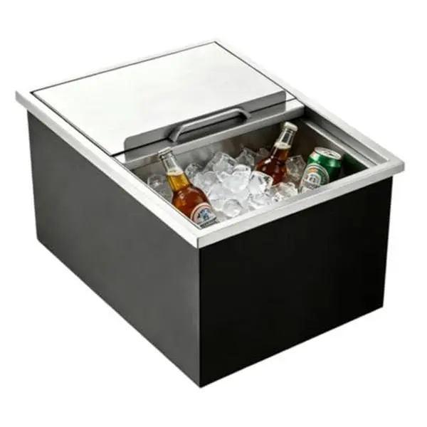Drop-in Ice Chest, Large Capacity Stainless Ice Bin with Lid & Drain-Pipe Set, Insulated Ice Bucket for Cold Wine Beer, Non-Electric 24H Cold Retention for Outdoor Kitchen&Bar