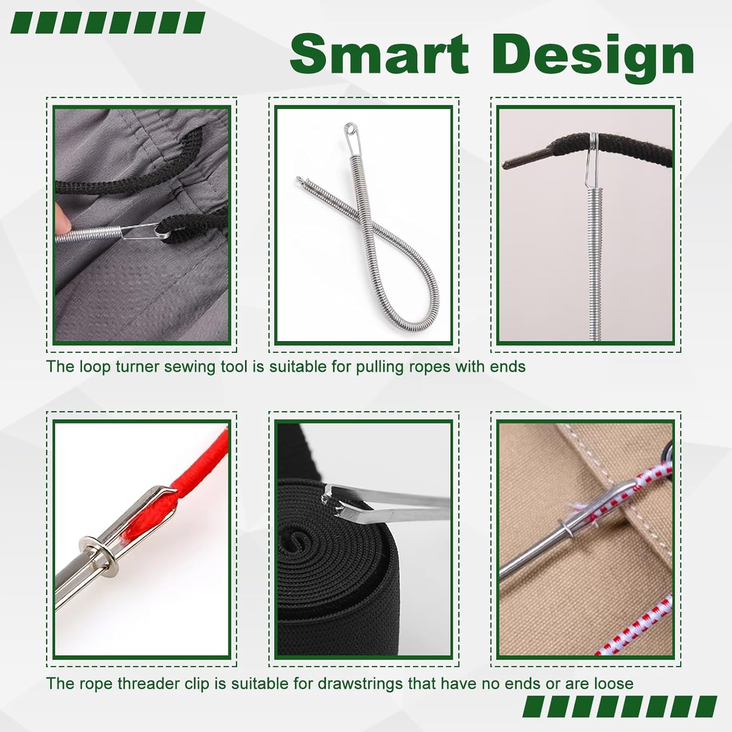 4 count Drawstring Threader Tool, Stainless Steel Long Loop Turner Sewing Tools and Short Rope Threading Clips, Bodkin Sewing Tools for Easily Threading Hoodies, Jackets and Pants Ropes