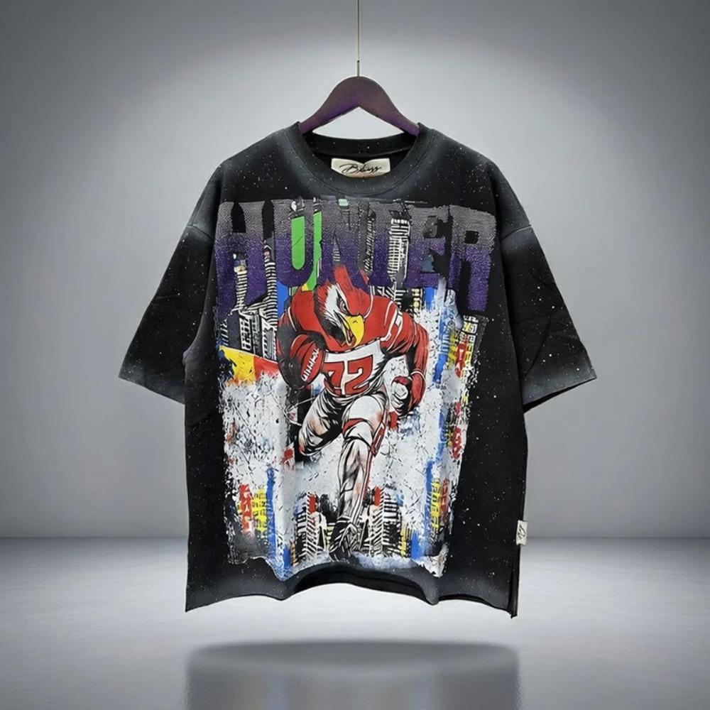 Retro Y2K BKYS Hip Hop Streetwear T-Shirt, Vintage Washed Heavyweight Bling Rhinestone Glitter Print, Loose Casual Unisex Cotton Short Sleeve Tee