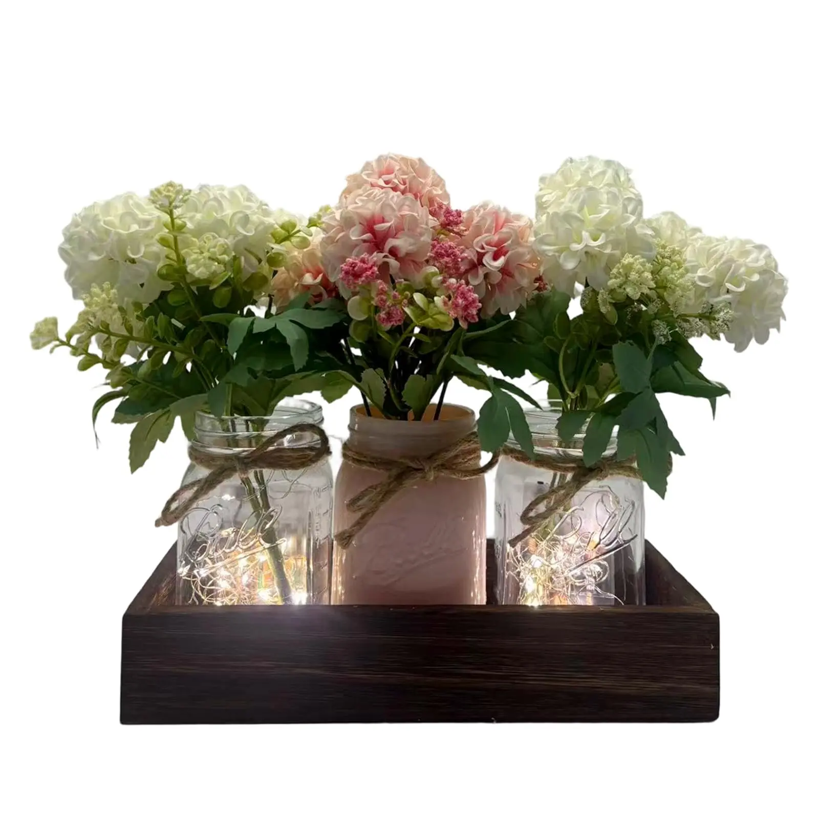 Rustic Mason Jar Vase with Artificial Golden Blossom, Silk Faux Flower Arrangement, Decorative Glass Jar Centrepiece