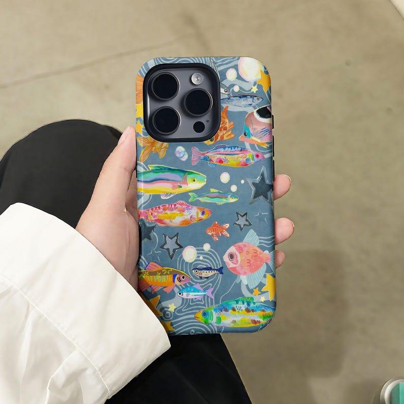 Fish Collage Case with iPhone 17 Pro Max 16 Plus 15 14 13 12  , Fisherman Core, Aesthetic, Blue,for iPhone