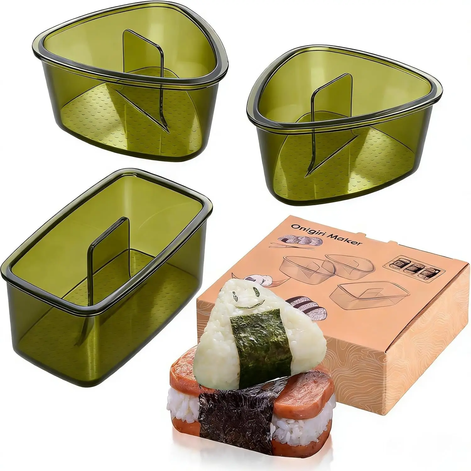 3 count Clear Green Onigiri Rice Ball Mold Maker Kit, Musubi Press, Triangle Sushi Press for  Lunch Bento, Non-stick,