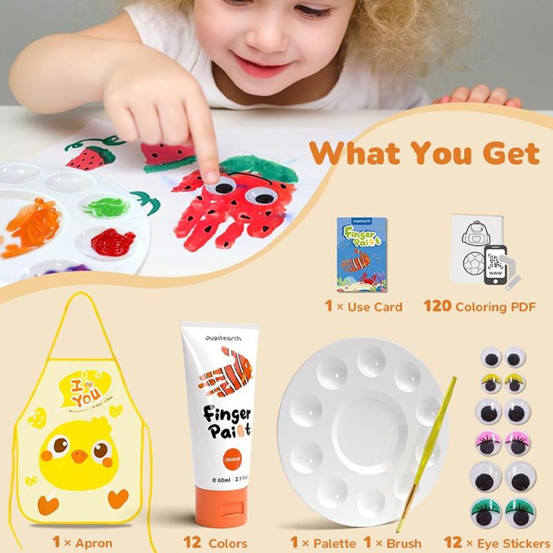 27 PCS Finger Paint, Washable Paint for Todllers 1-3, Non-Toxic 12 Vibrant Colors (2.1fl oz/60ml )(1.22fl oz/36ml ) , Palette, Apron, Brush, Eye Stickers, Baby Safe Paints for Hand and Feet, Safe Preschool for Kids Gift/Art/School Supplies, back to school 27 PCS Finger Paint, Washable Paint for Todllers 1-3, Non-Toxic 12 Vibrant Colors (2.1fl oz/60ml )(1.22fl oz/36ml ) , Palette, Apron, Brush, Eye Stickers, Baby Safe Paints for Hand and Feet, Safe Preschool for Kids Gift/Art/School Supplies, back to school