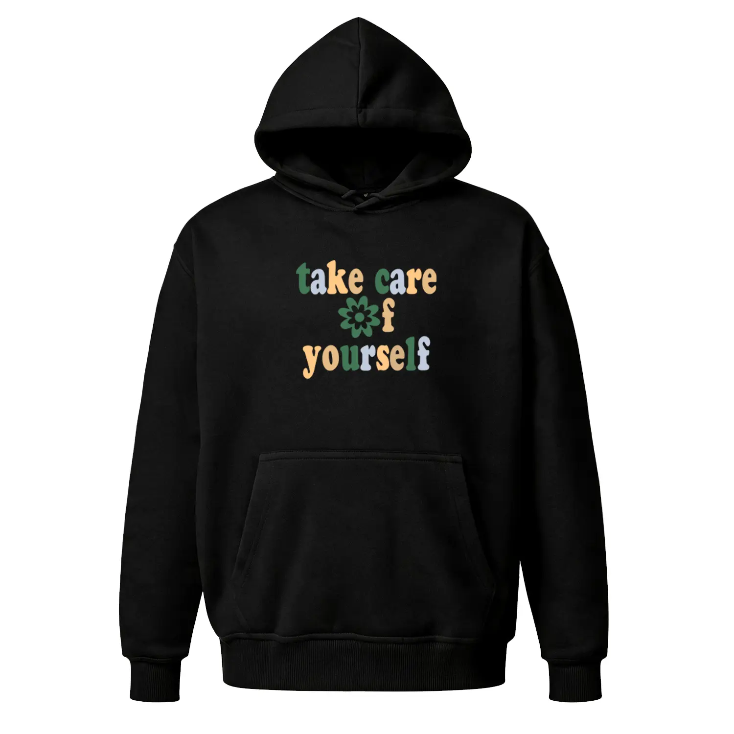 "Take Care of Yourself" Hoodie, Oversized Y2K Graphic Sweatshirt, Retro 90s Flower Pullover, Cozy Fleece Unisex Top, Mental Health Aesthetic Casual Outfit, Uplifting Self-Care Gift for Her