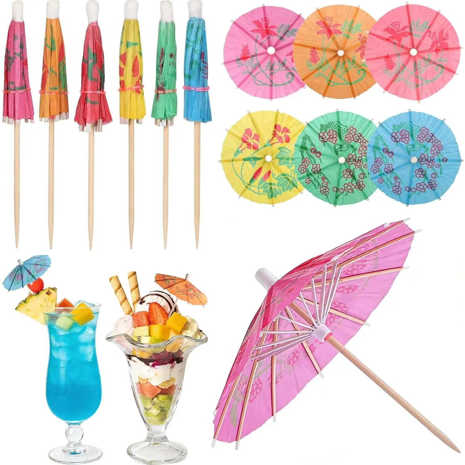 Cocktail Umbrellas for Drinks Garnish, 4" Mini Paper Drink Umbrellas Cocktail Picks, Tiny Umbrella Toothpicks Fruit Sticks, Summer Tropical Hawaiian Luau Tiki Party Decorations Bar Accessories 54 PCS