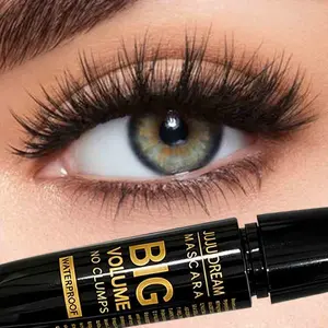 JUJU DREAM Big Volume Waterproof Mascara, Lengthening Curling Volumizing Mascara, Smudge-proof Tear-proof Non-clump Non-flake Long Lasting Eyelash Makeup, Buildable Fiber Lash Mascara for Dramatic Bushy Thick Lashes for Daily Party Waterproof Eye Makeup