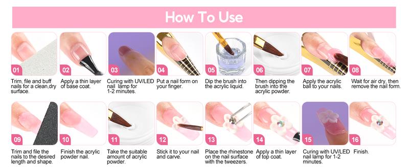 Acrylic Nail Kit with Drill and U V Light, Professional Nail Kit Acrylic Set for beginners with Everything 3PC Powder 24PC Glitter Fake Tips Decoration Nails Set DIY Home Salon