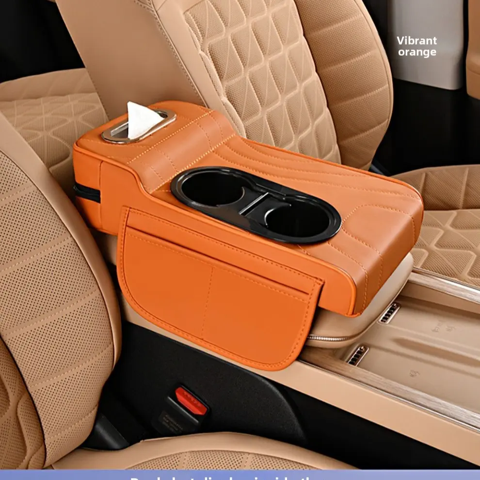 2026 New Universal PU Leather Car Center Console Armrest Cushion, Four-In-One Armrest Cover with Side Pockets, Fits Most Cars, Enhances Comfort and Storage, Car Armrest Pad, Automotive Interior Cushion, Car Accessories