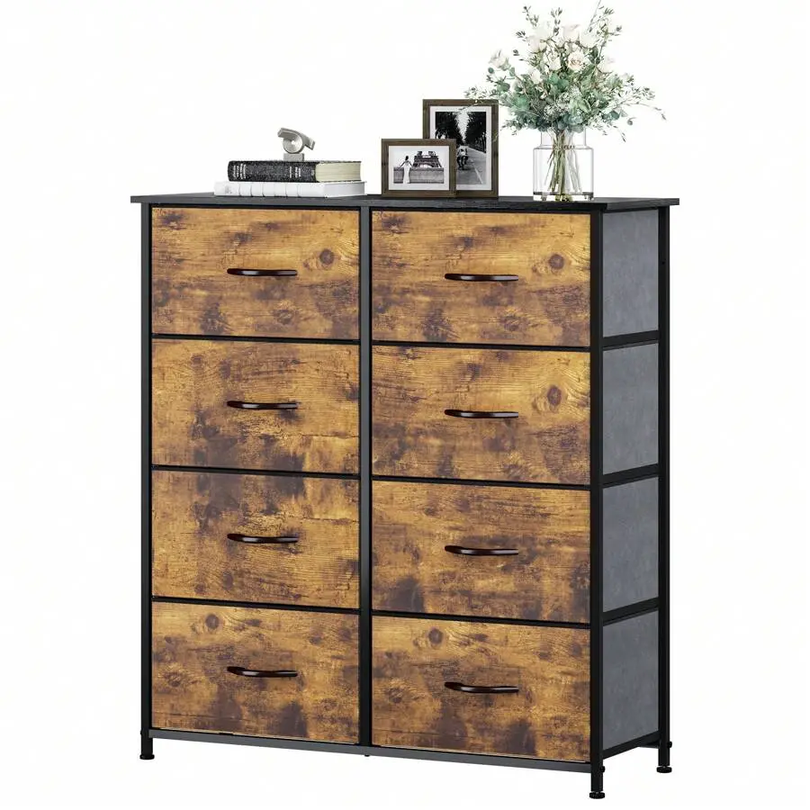 Homnibu 8-Drawer Dresser, Furniture Storage Tower Cabinet, Organizer Bedroom, Living Room, Hallway, Closet & Nursery, Sturdy Steel Frame, Wooden Top, Easy-To-Pull Bins(Rustic Brown) Halloween Decorations Halloween Costumes Autumn Decor Festival Decor Back