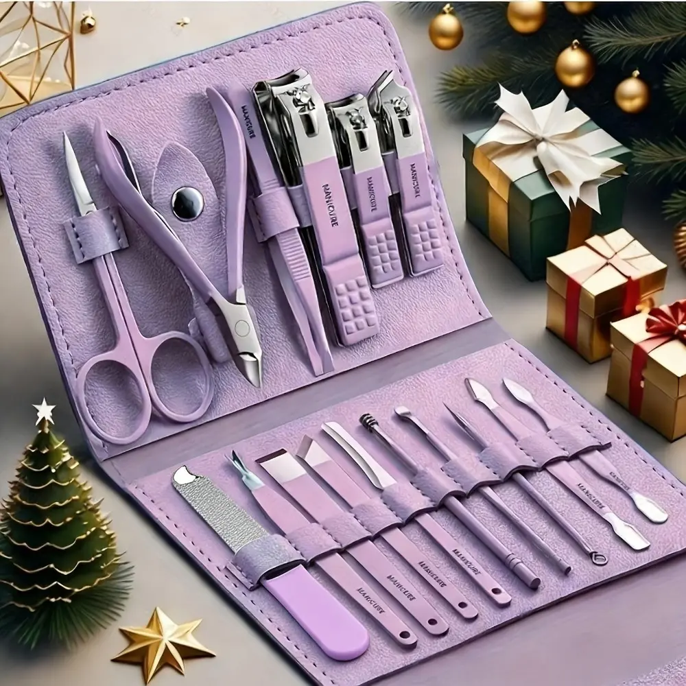 FLUTVIEW 16-Piece High-Grade Stainless Steel Modern Manicure & Pedicure Kit - Compact Travel Size Care Set, Nail Tech Must-Have with Straight-Edged Nail File Buffer, Ear Spoon, Scissors for Gentle Professional Care, Nail File Buffer Manicure & Pedicure Ki