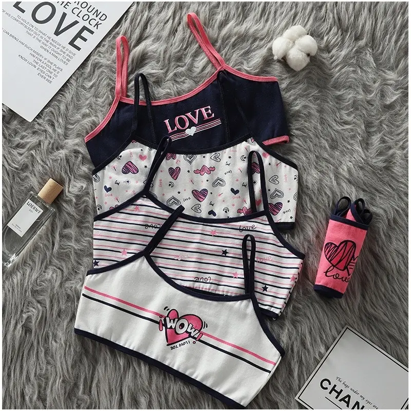 4 pc Girls' underwear, developmental stage, children's camisoles, tank tops, strapless cotton, primary school students, girls' anti protrusion points