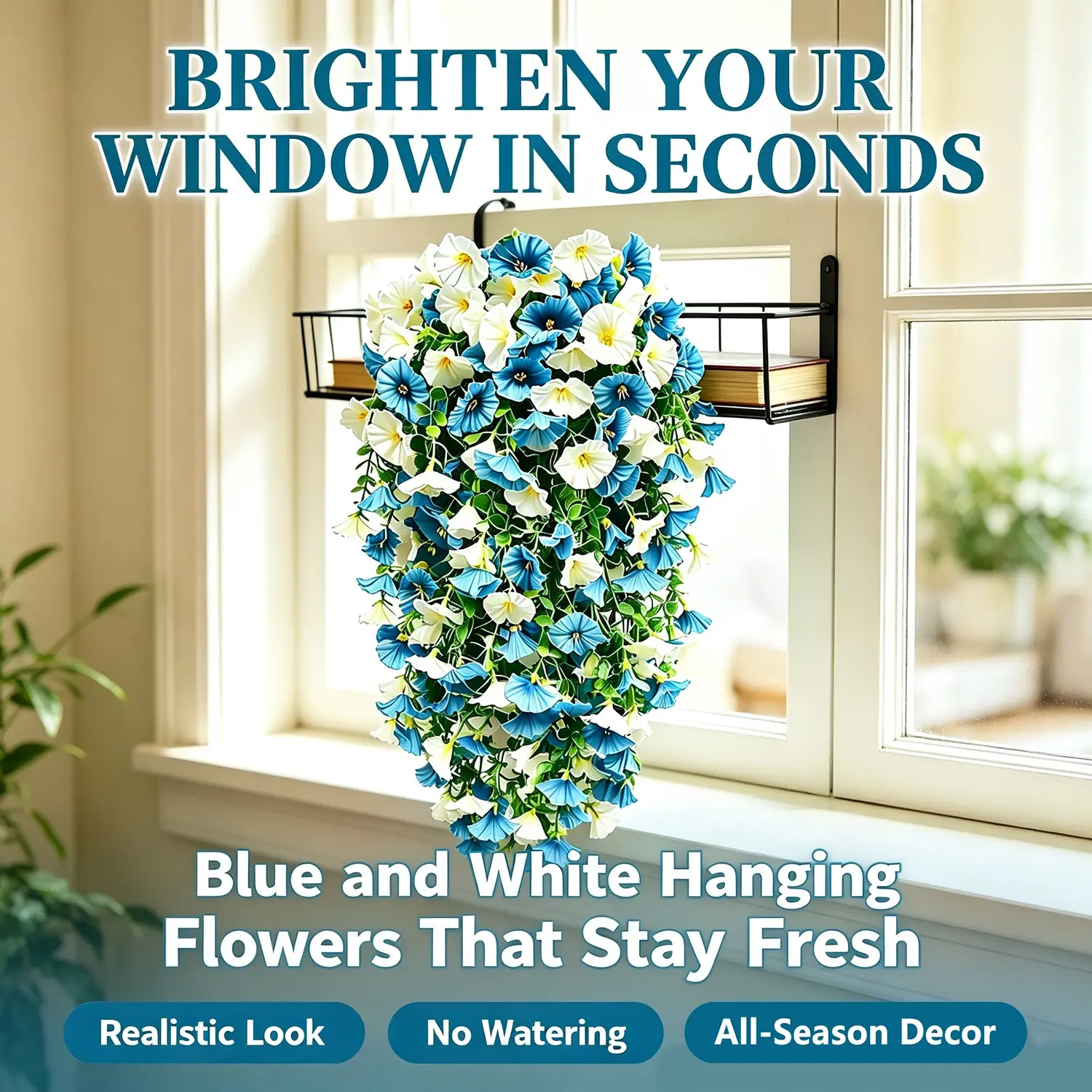 🔥8Pcs Premium UV & Fade Resistant Waterproof Artificial Blue Hanging Floral Wreath, Lifelike Silk Faux Flowers, Low Maintenance Weatherproof Long Lasting Decor For Garden, Patio, Courtyard, Wedding, Party & Photo Backdrop