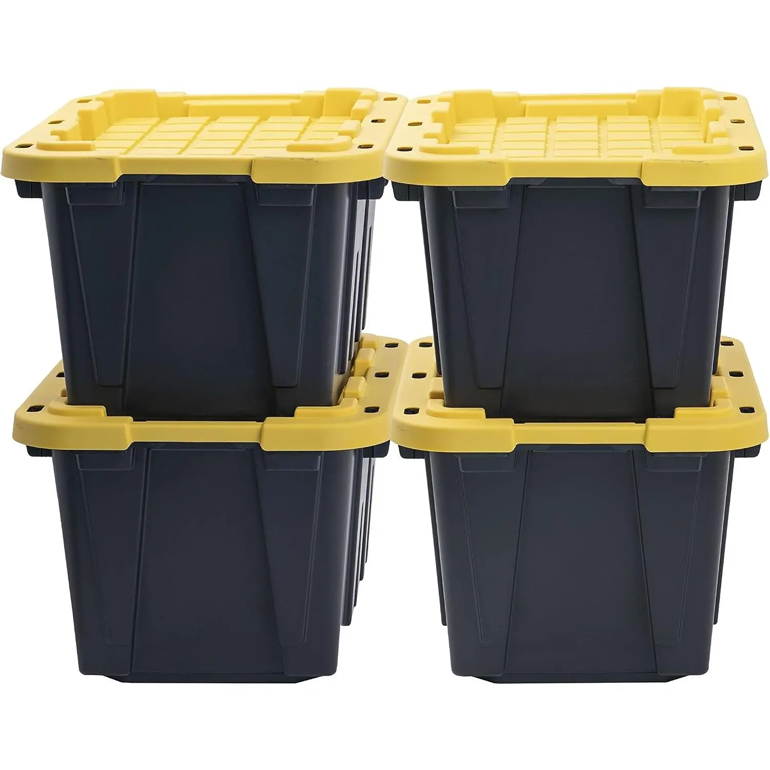 BLACK & YELLOW 12-Gallon Heavy Duty Storage Bins with Lids, Stackable Plastic Storage Bins, Dorm Room Essentials, Back to School, Classroom Organization, Home Organization, 4 Pack (12.51H x 16.3W x 21.8D)