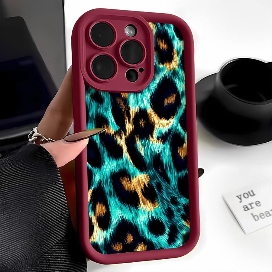 Phone Case: 1pc Turquoise Leopard Print Phone Case Suitable for Apple iPhone 17 E Air Pro ProMax iPhone16 15 14 Plus 13 12 Mini 11 X XS XR Shock Proof All Inclusive Lens Protection Personality Fashion You Can Give It