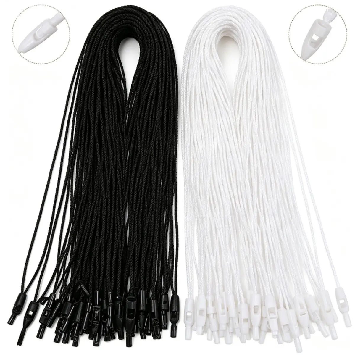 95pcs Polyester Tag Cords with Plastic Snap Fasteners and Bullet Beads, Bulk Set for DIY Clothing Labels and Retail Tagging Projects